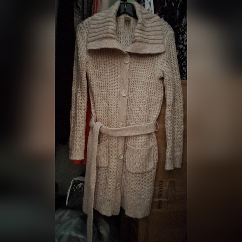 Faded Glory Mid-thigh Cardigan, Shawl Collar, 5 Buttons, Belted, Pockets! - Picture 1 of 7